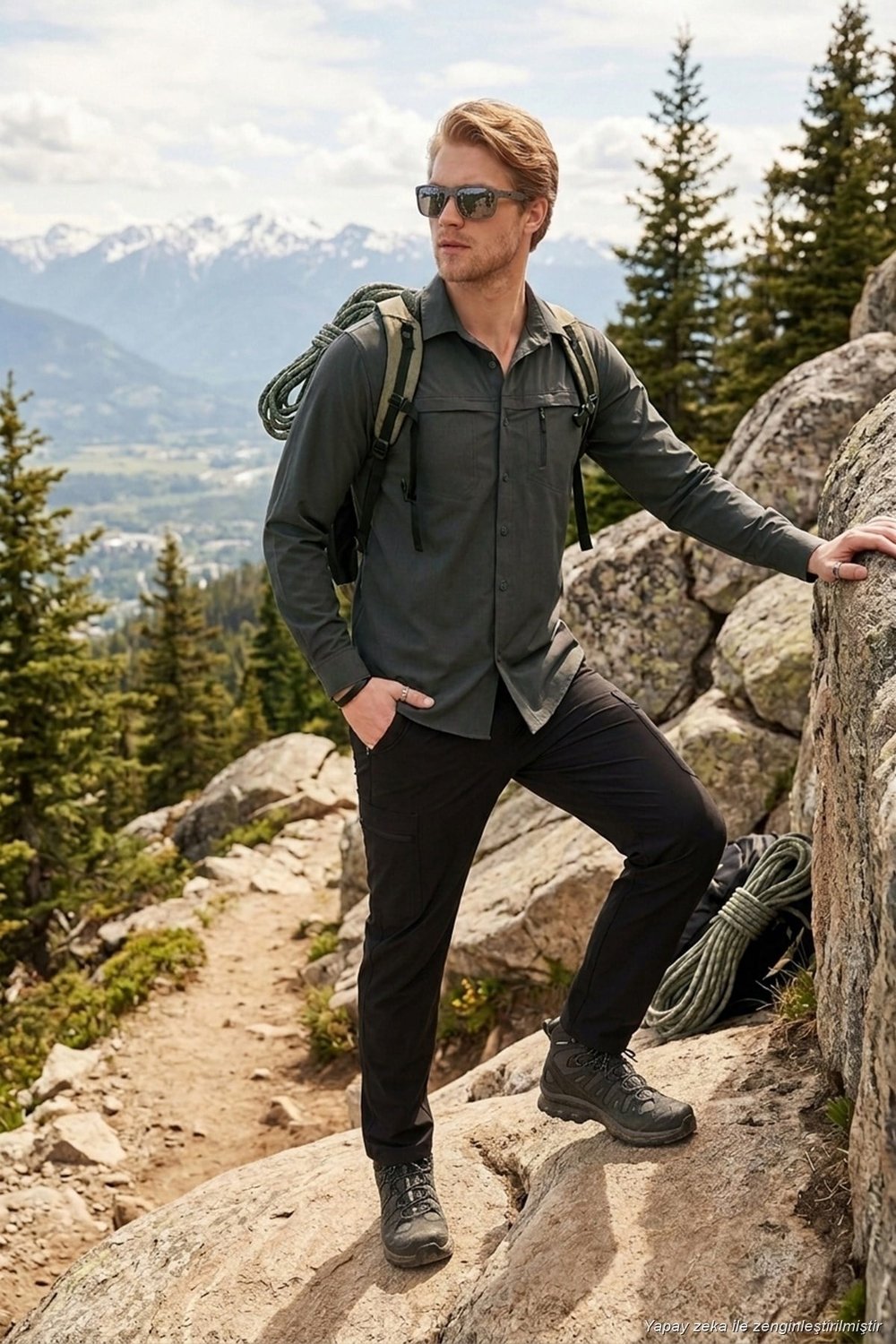 Trekking ve Su İtici  Klasik Yaka Uzun Kollu Cepli Erkek Gömlek 693820 FÜME