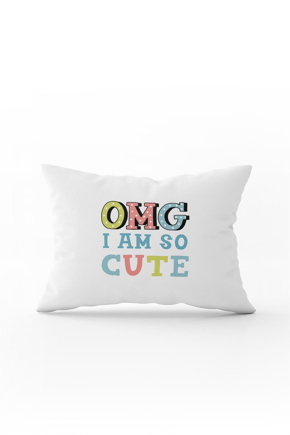 Beyaz Mavi I Am So Cute Yazılı Dijital Baskı Kırlent Yastık Kılıfı - CGH429-3550 Çift Tarafı Baskılı