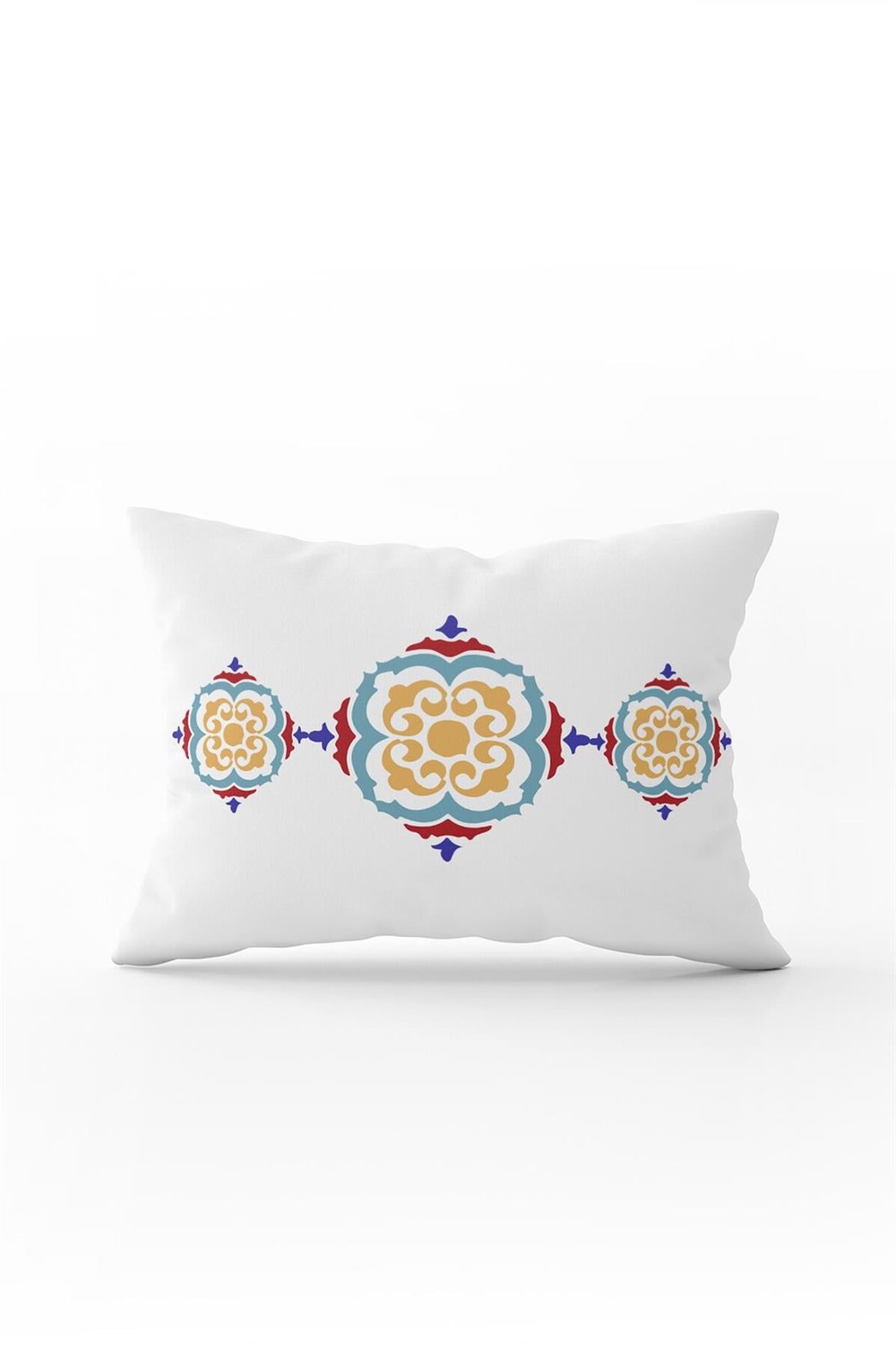 Beyaz Mavi Modern Etnik Karo Desenli Dijital Baskılı Kırlent Kılıfı-CGH570-3550 Çift Tarafı Baskılı