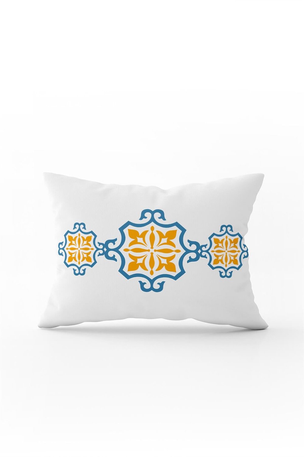 Beyaz Mavi Modern Etnik Karo Desenli Dijital Baskılı Kırlent Kılıfı-CGH578-3550 Çift Tarafı Baskılı