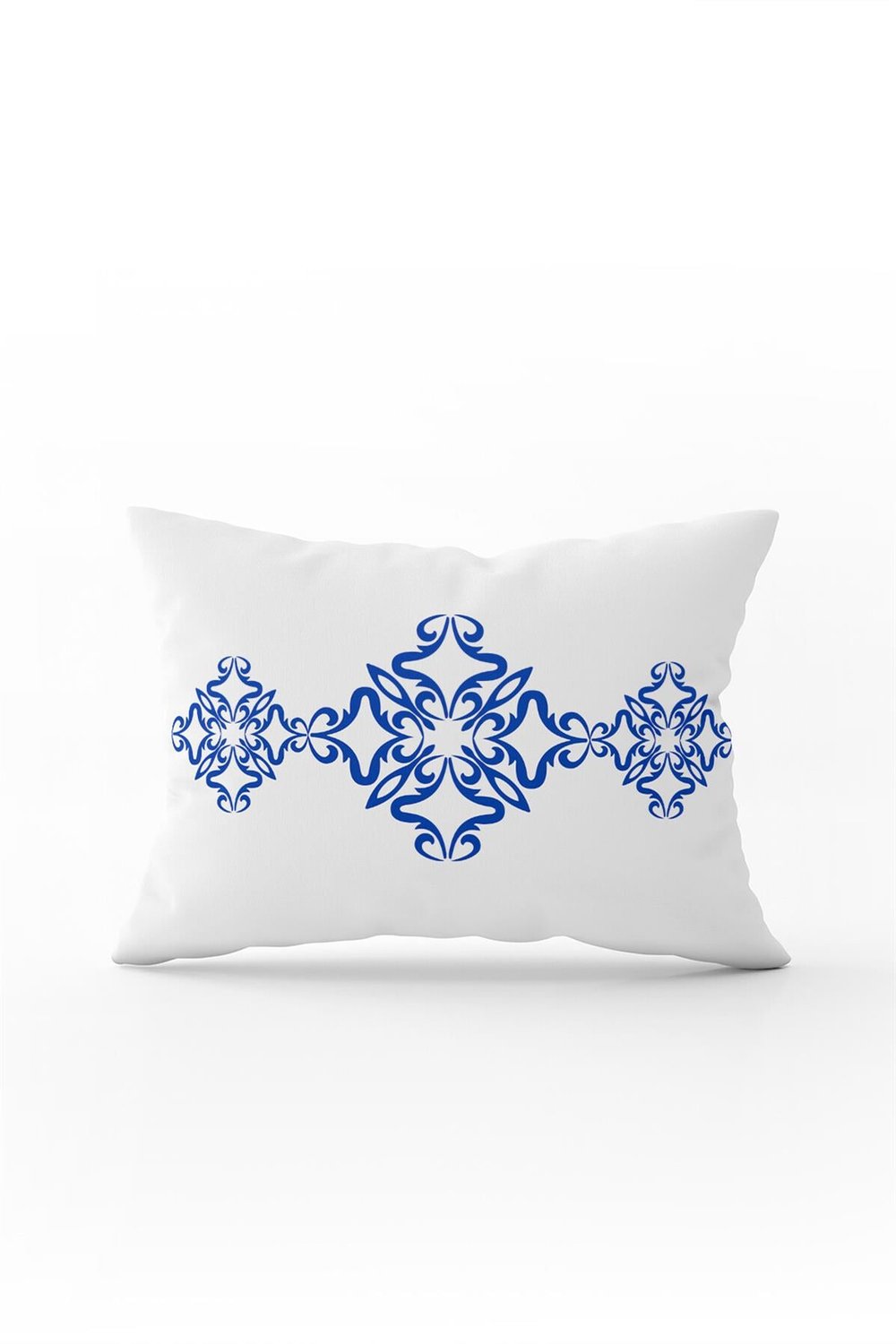 Beyaz Mavi Modern Etnik Karo Desenli Dijital Baskılı Kırlent Kılıfı-CGH566-3550 Çift Tarafı Baskılı