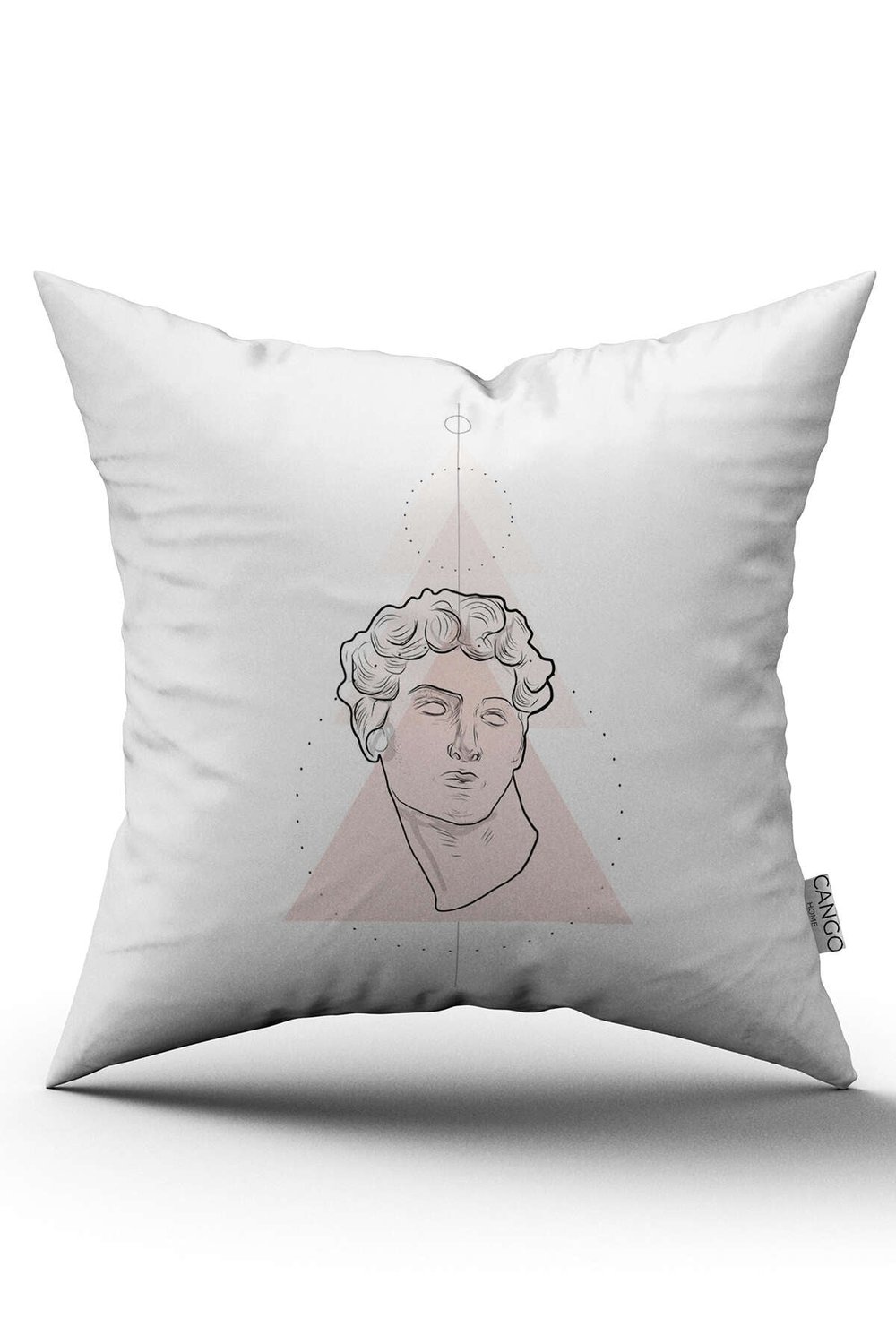 Beyaz Pembe Modern Heykel Figürlü Dijital Baskılı Kırlent Kılıfı CGH541