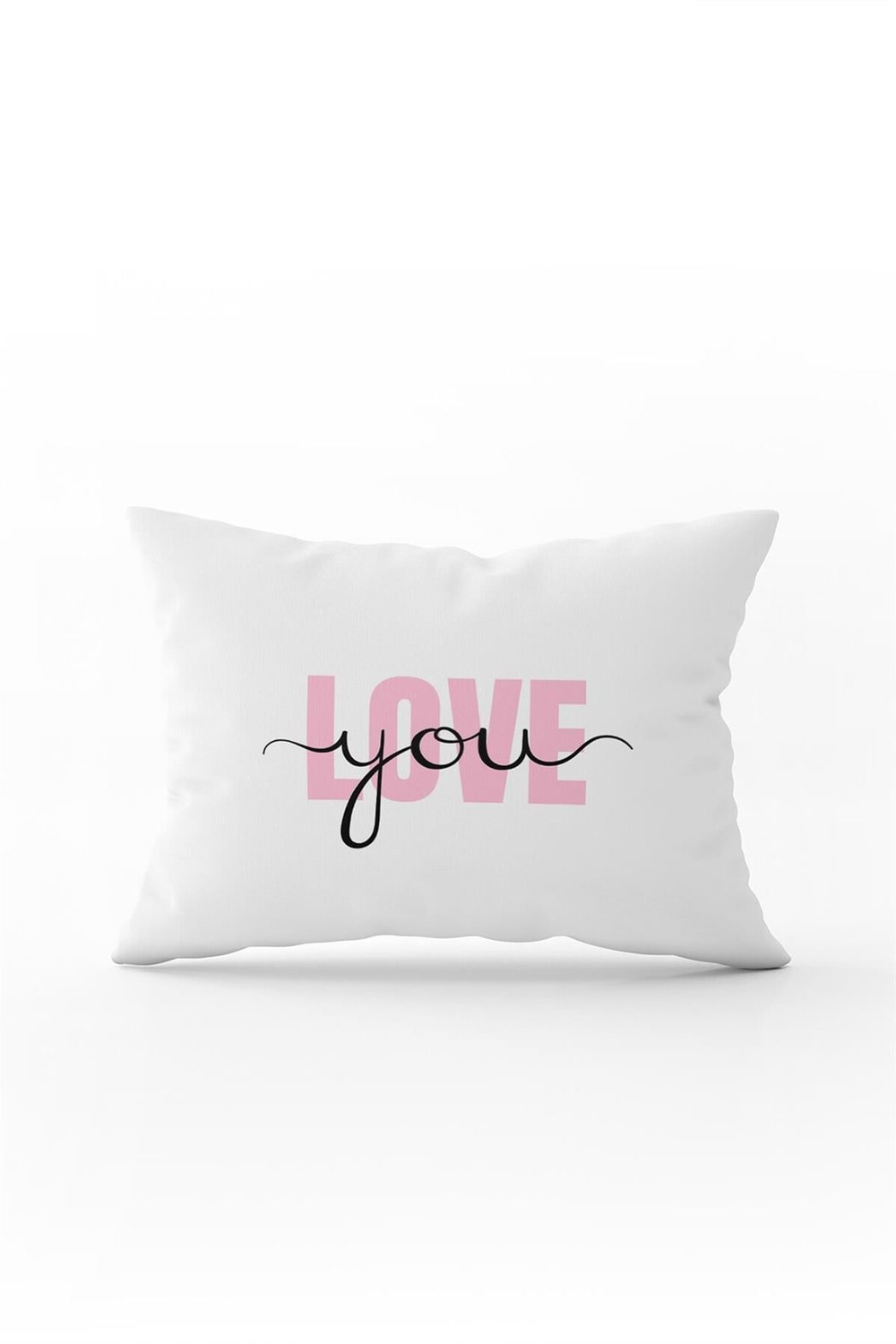 Beyaz Pembe Modern Love You Dijital Baskılı Kırlent Kılıfı - CGH338-3550 Çift Tarafı Baskılı