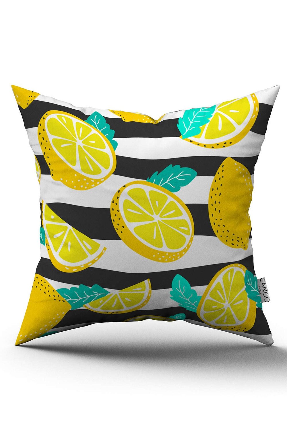 Beyaz Sarı Limon Desenli Dijital Baskılı Kırlent Kılıfı  - OYTYK913