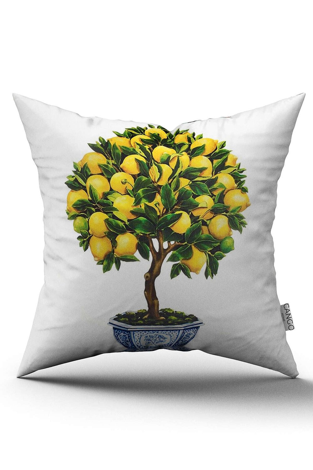 Beyaz Sarı Limon Desenli Dijital Baskılı Kırlent Kılıfı  - OYTYK897