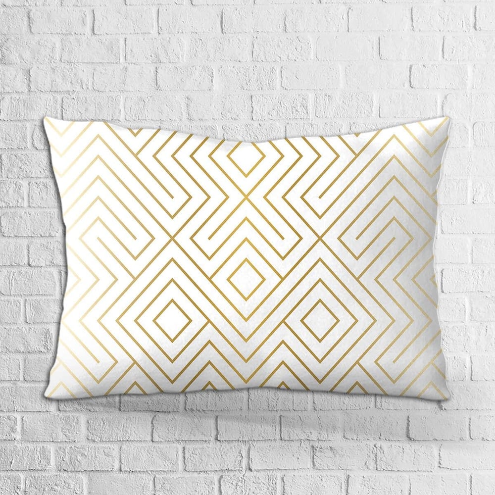 Çift Taraflı 35x50 Beyaz Sarı Geometrik Desenli Dijital Baskılı Kırlent Kılıfı - OTYK009-3550