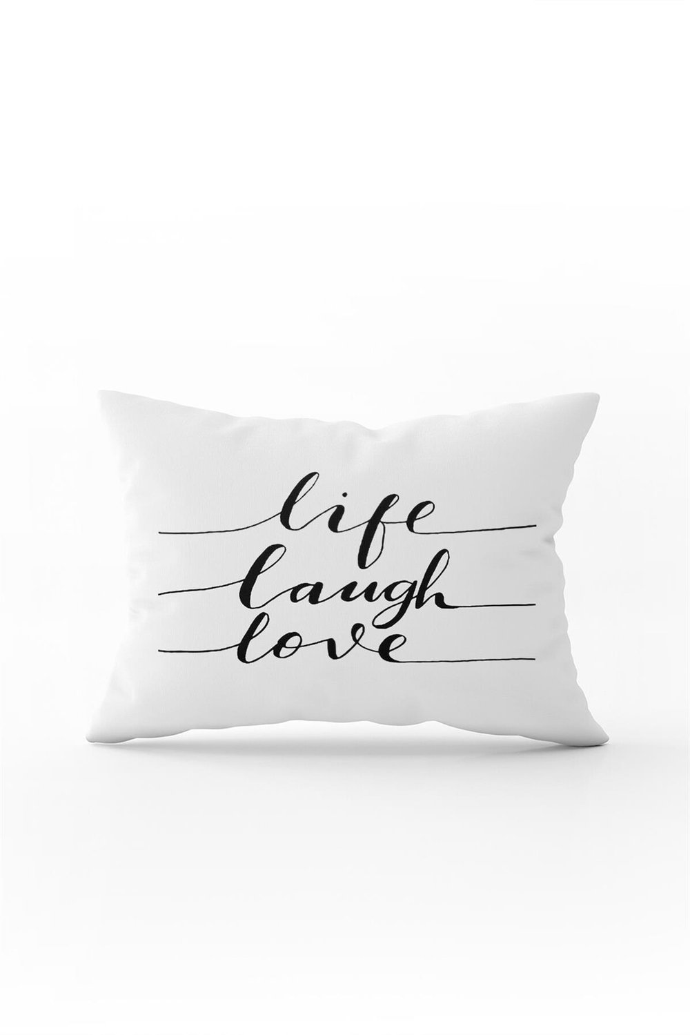 Çift Taraflı 35x50 Beyaz Siyah Life Laugh Love Yazılı Dekoratif Kırent Kılıfı - CGH282-3550