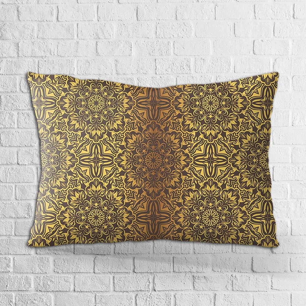 Çift Taraflı 35x50 Kahverengi Sarı Vintage Desenli Dijital Baskılı Kırlent Kılıfı - OTYK020-3550