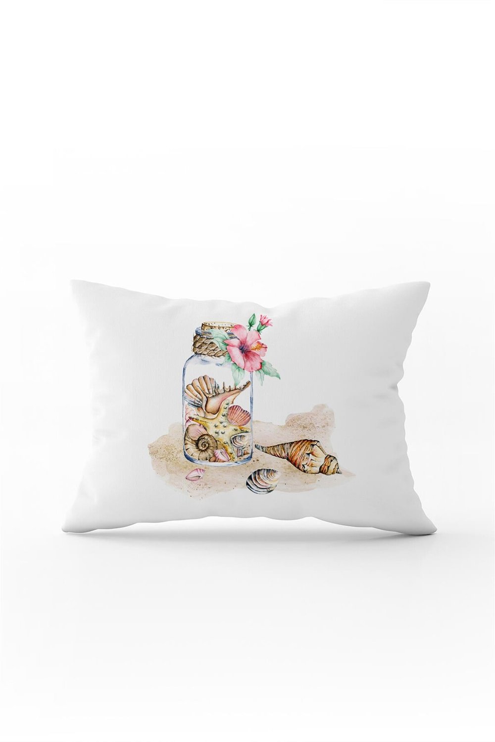 Çift Taraflı 35x50 Krem Pembe Deniz Kabuğu Çiçekli Kırlent Yastık Kılıfı - CGH041-3550