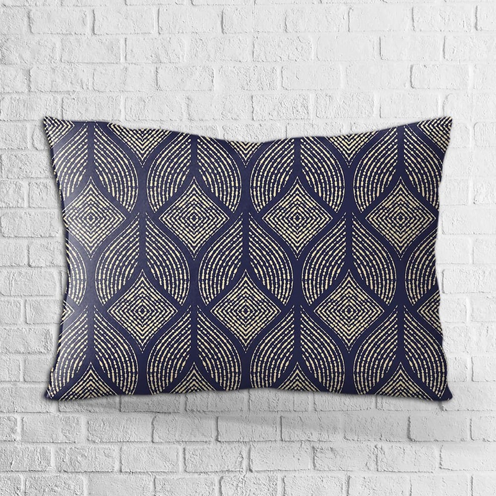 Çift Taraflı 35x50 Lacivert Sarı Dekoratif Vintage Desenli Dijital Baskılı Kırlent Kılıfı - OTYK324-3550