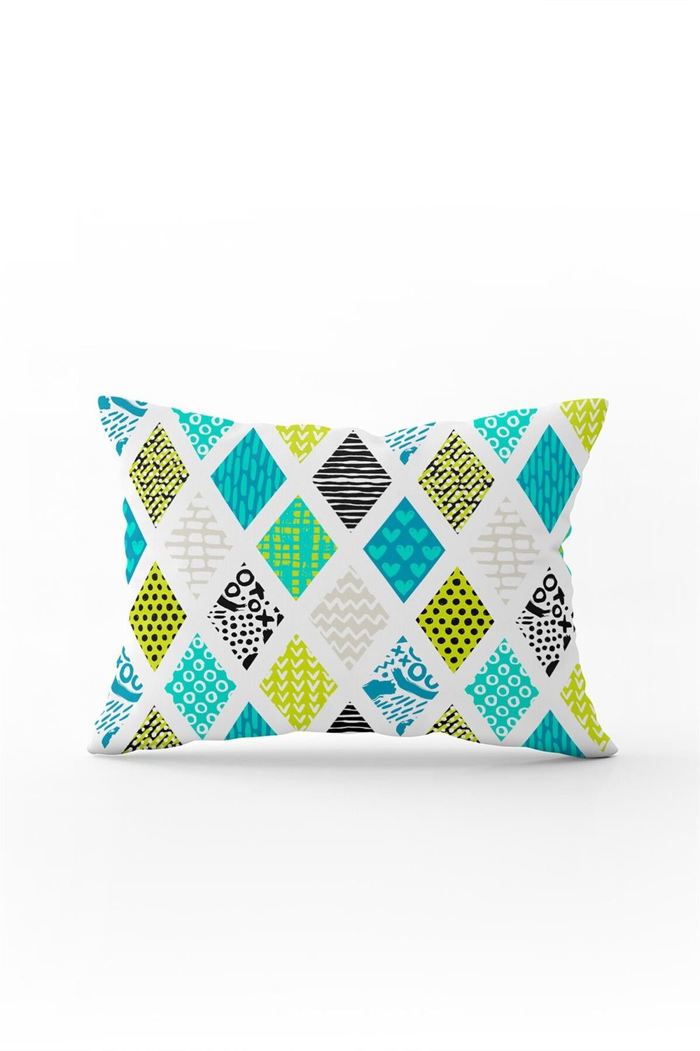 Çift Taraflı 35x50 Mavi Yeşil Modern Geometrik Desenli Kırlent Yastık Kılıfı - CGH065-3550