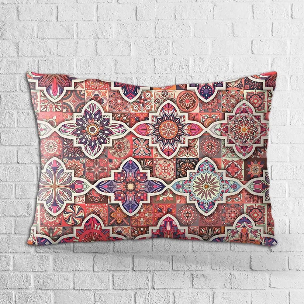 Çift Taraflı 35x50 Pembe Retro Vintage Desenli Dijital Baskılı Kırlent Kılıfı - OTYK022-3550