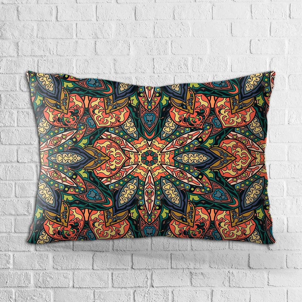 Çift Taraflı 35x50 Yeşil Turuncu Retro Vintage Desenli Dijital Baskılı Kırlent Kılıfı - OTYK250-3550