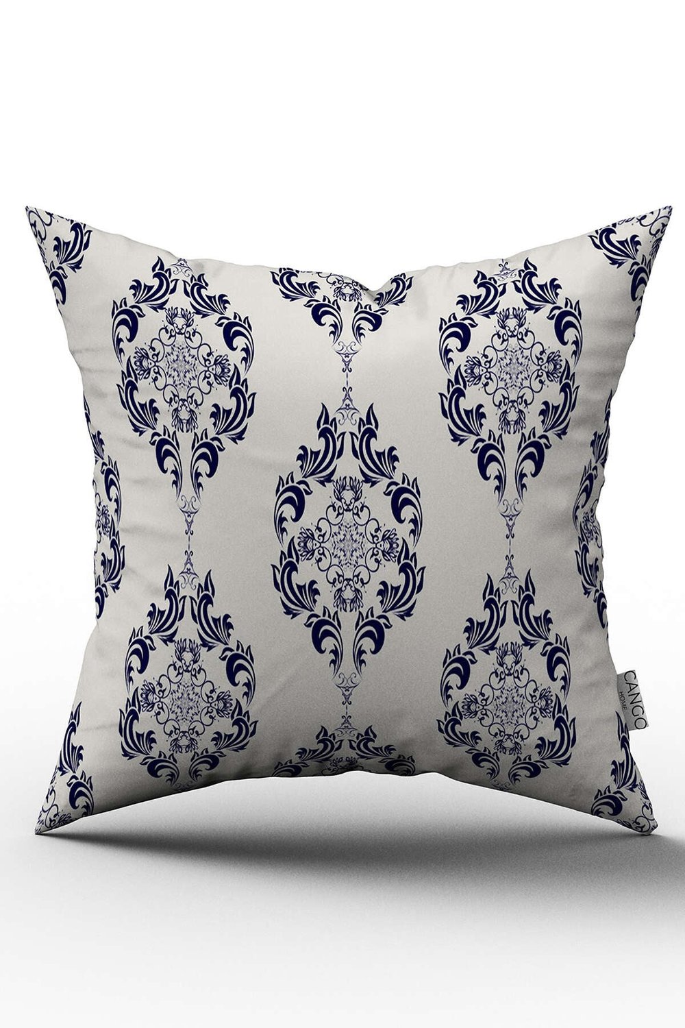 Çift Taraflı Beyaz Lacivert Damask Desenli Dijital Baskılı Kırlent Kılıfı - OTYK013-CT