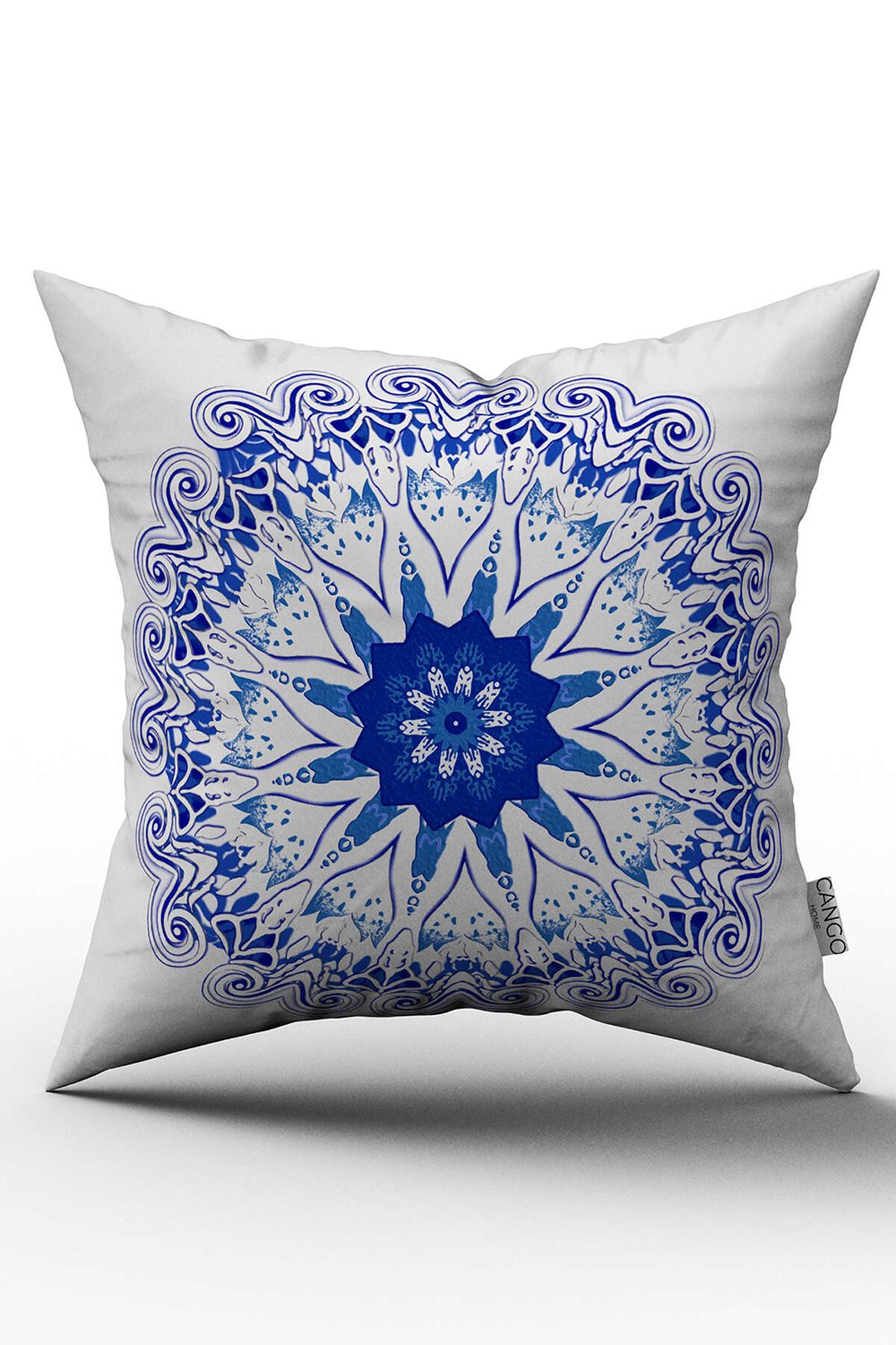Çift Taraflı Beyaz Mavi Etnik Mandala Desenli Dijital Baskılı Kırlent Kılıfı - OTYK578-CT