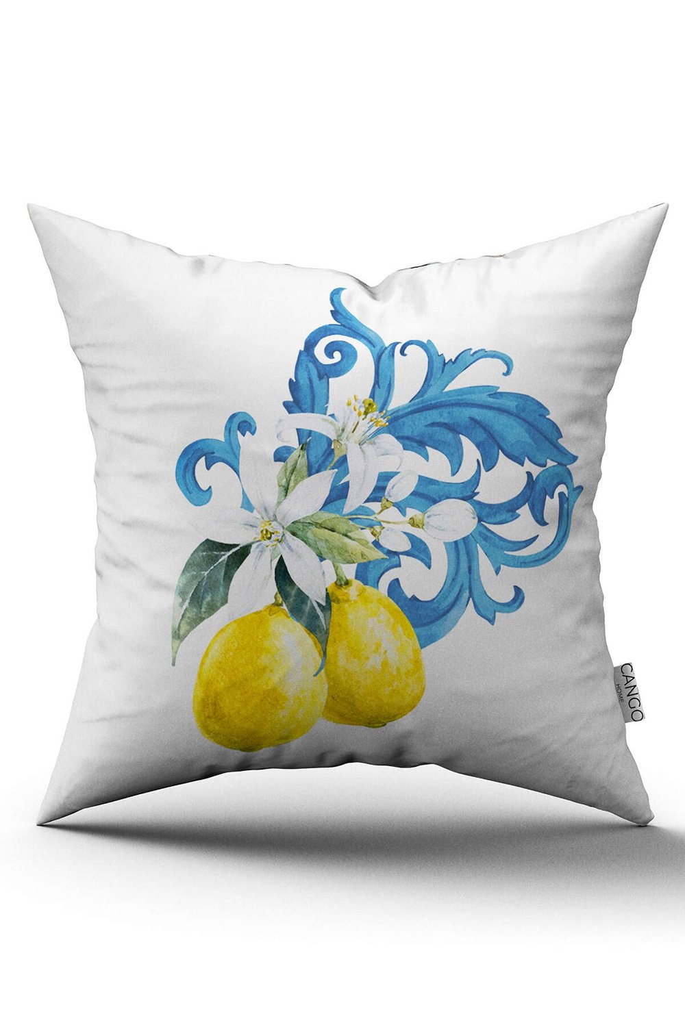 Çift Taraflı Beyaz Sarı Limon Desenli Dijital Baskılı Kırlent Kılıfı - OYTYK900-CT