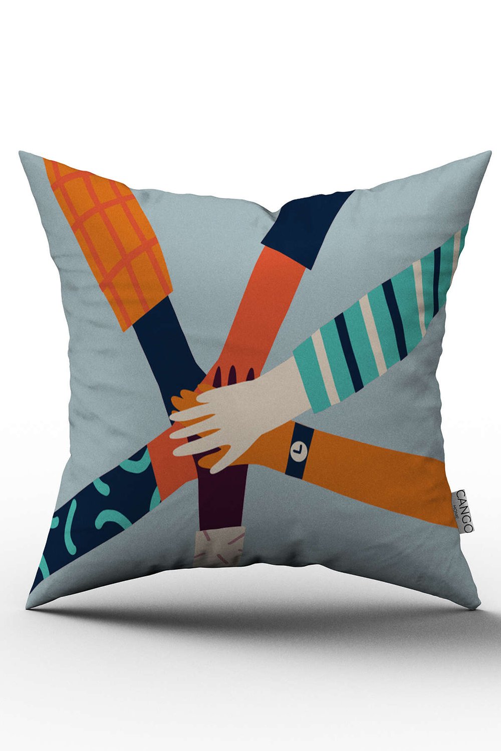 Çift Taraflı Krem Mavi Modern Figürlü Kırlent Yastık Kılıfı - CGH169-CT