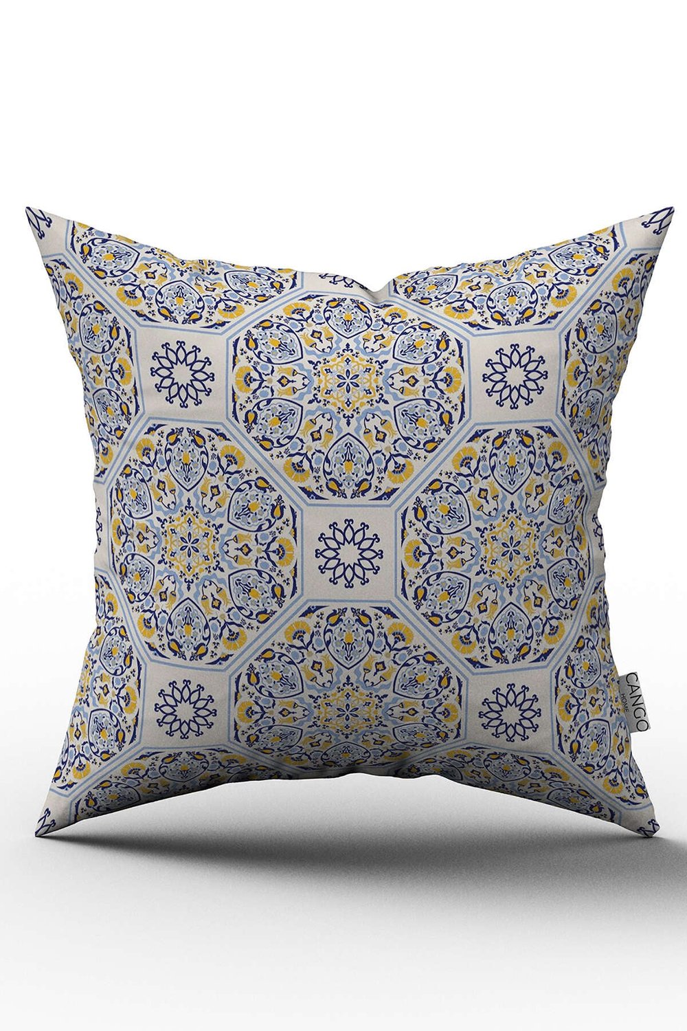 Çift Taraflı Lacivert Sarı Retro Vintage Desenli Dijital Baskılı Kırlent Kılıfı - OTYK031-CT