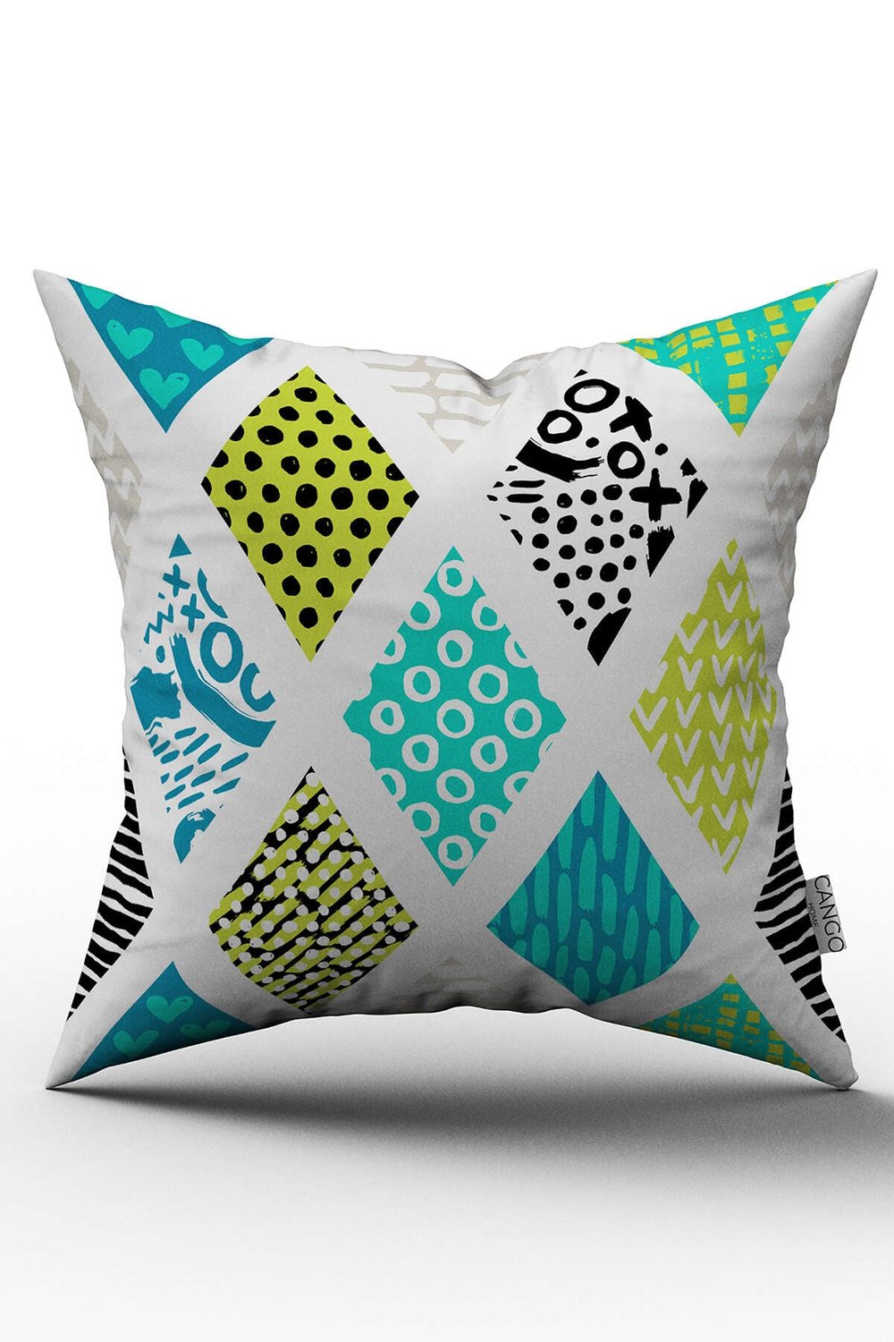 Çift Taraflı Mavi Yeşil Modern Geometrik Desenli Kırlent Yastık Kılıfı - CGH065-CT