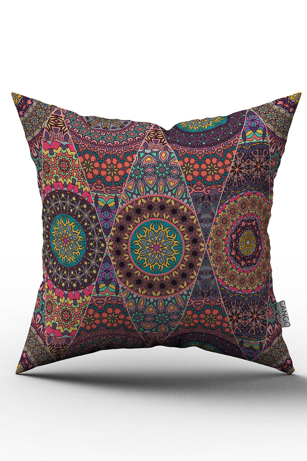 Çift Taraflı Pembe Çok Renkli Retro Vintage Desenli Dijital Baskılı Kırlent Kılıfı - OTYK036-CT