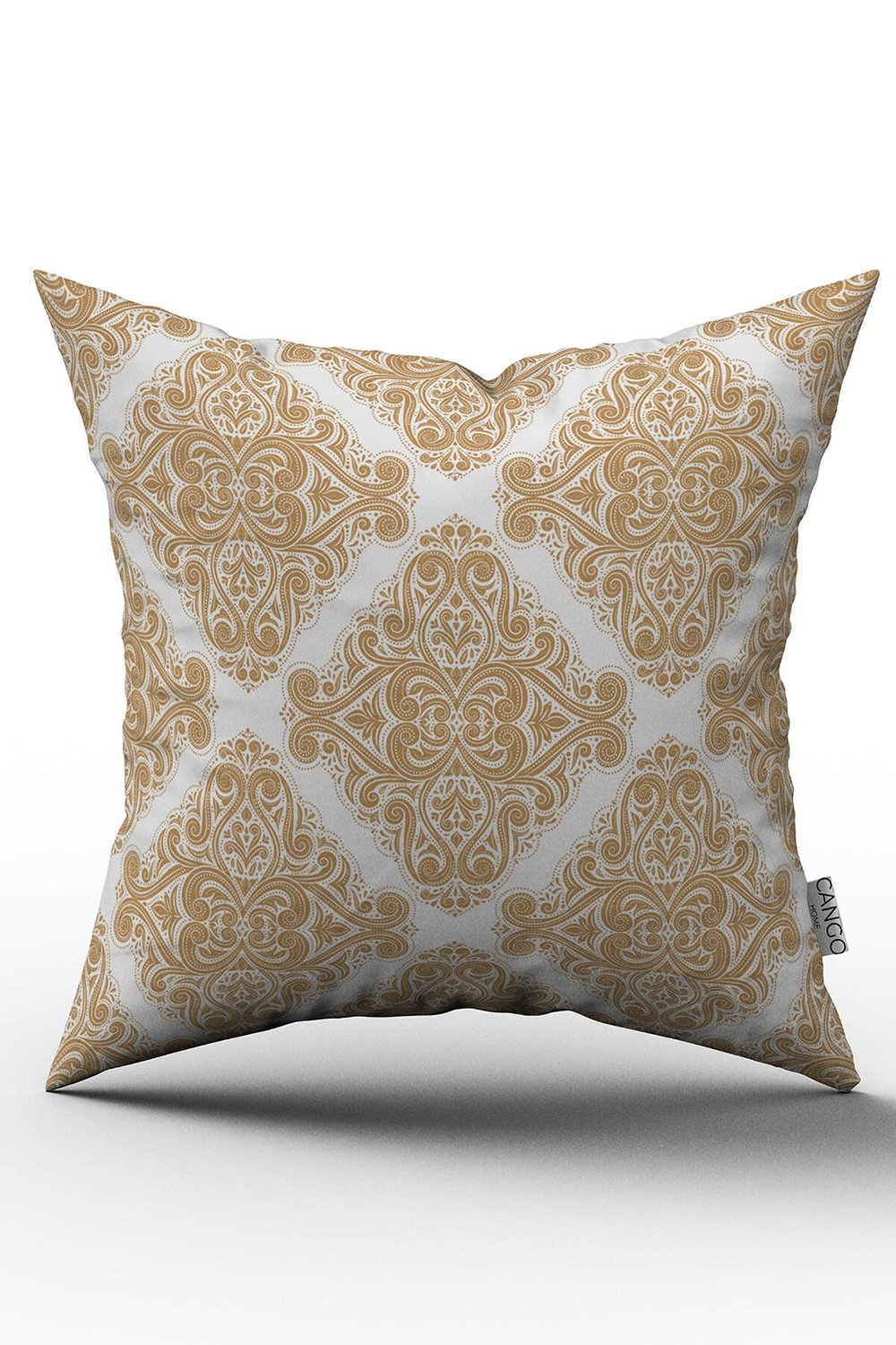 Çift Taraflı Sarı Beyaz Dekoratif Desenli Dijital Baskılı Kırlent Kılıfı - OTYK295-CT