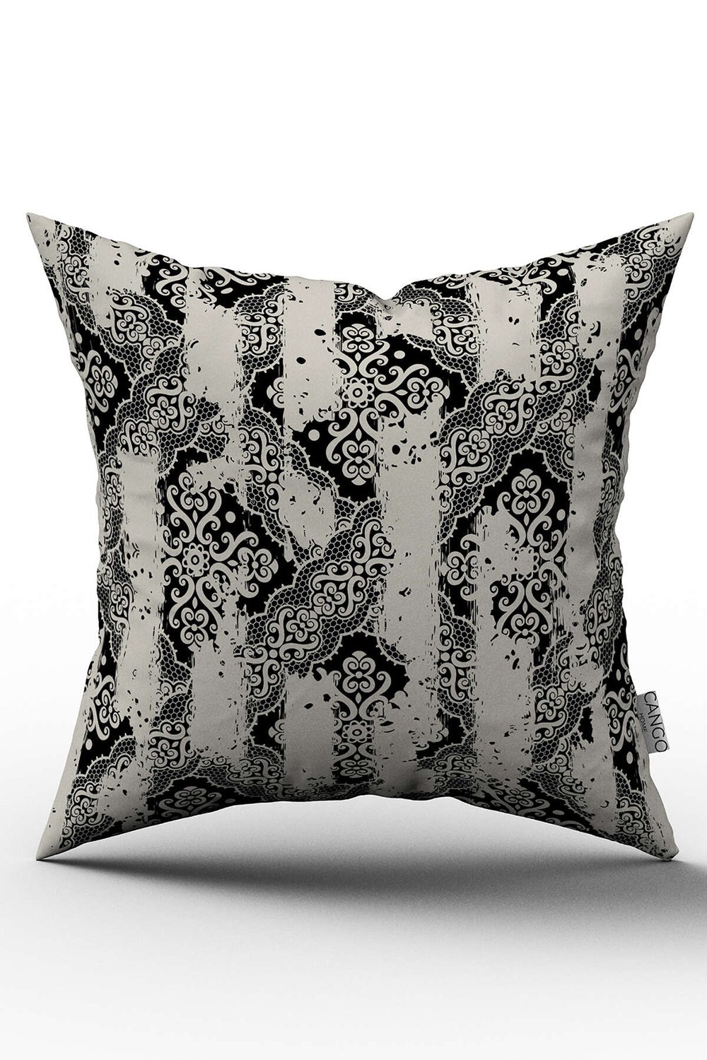 Çift Taraflı Siyah Krem Damask Desenli Kırlent Yastık Kılıfı - CGH099-CT