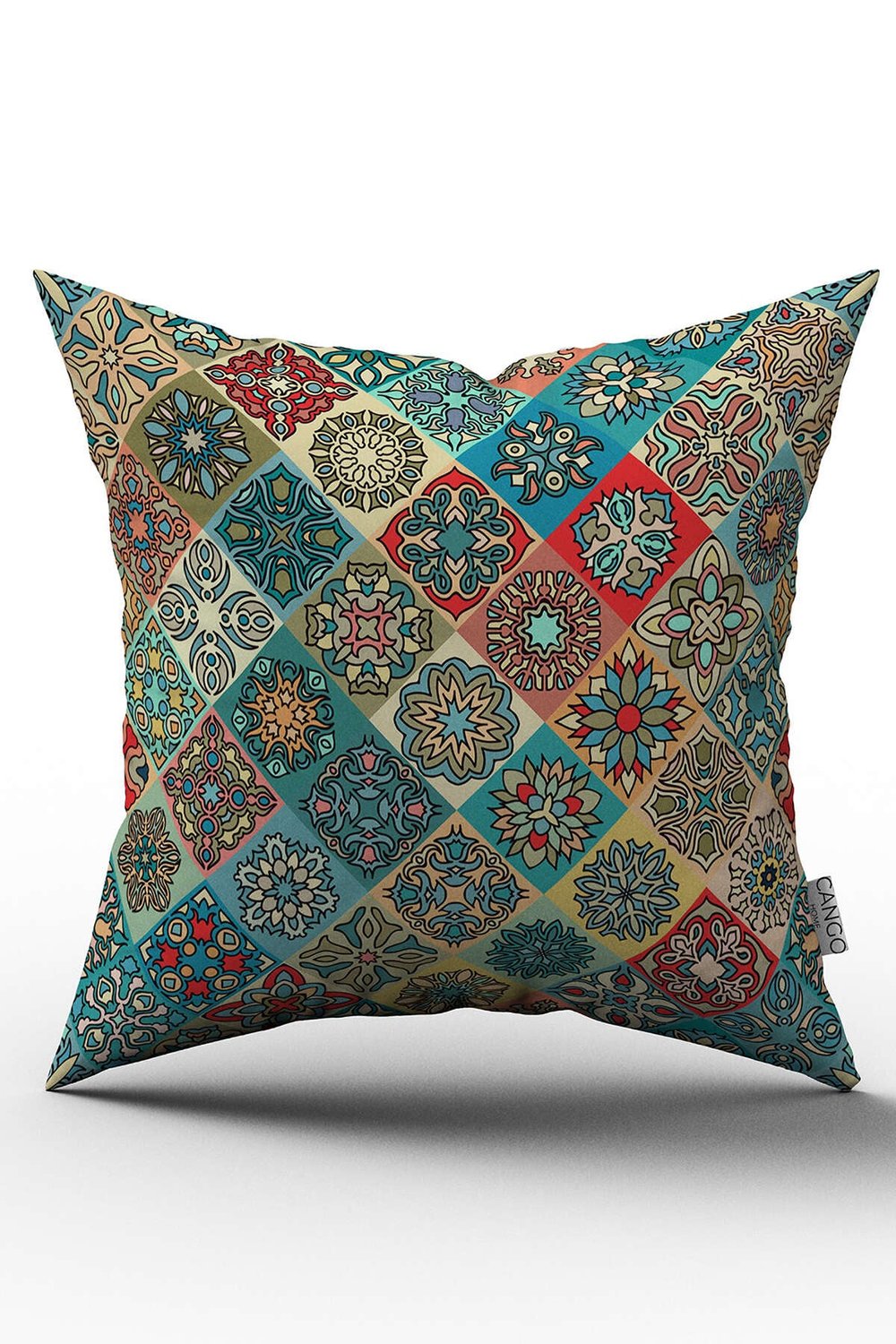 Çift Taraflı Yeşil Çok Renkli Retro Vintage Desenli Dijital Baskılı Kırlent Kılıfı - OTYK017-CT