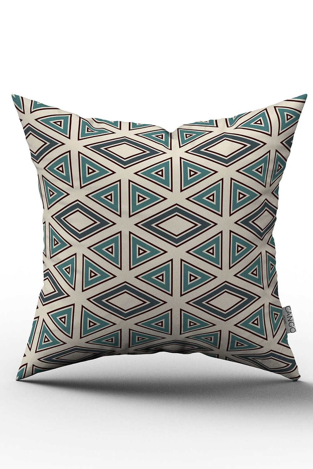 Çift Taraflı Yeşil Krem Retro Geometirk Desenli Dijital Baskılı Kırlent Kılıfı - OTYK304-CT