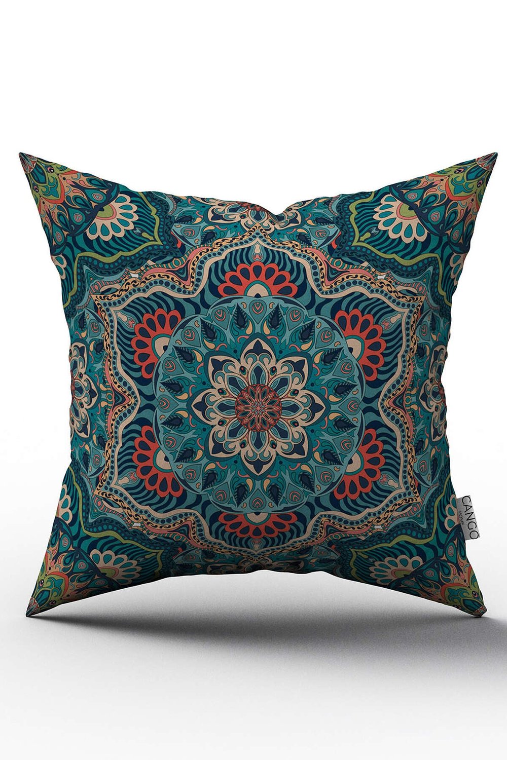 Çift Taraflı Yeşil Turuncu Retro Vintage Desenli Dijital Baskılı Kırlent Kılıfıı - OTYK634-CT