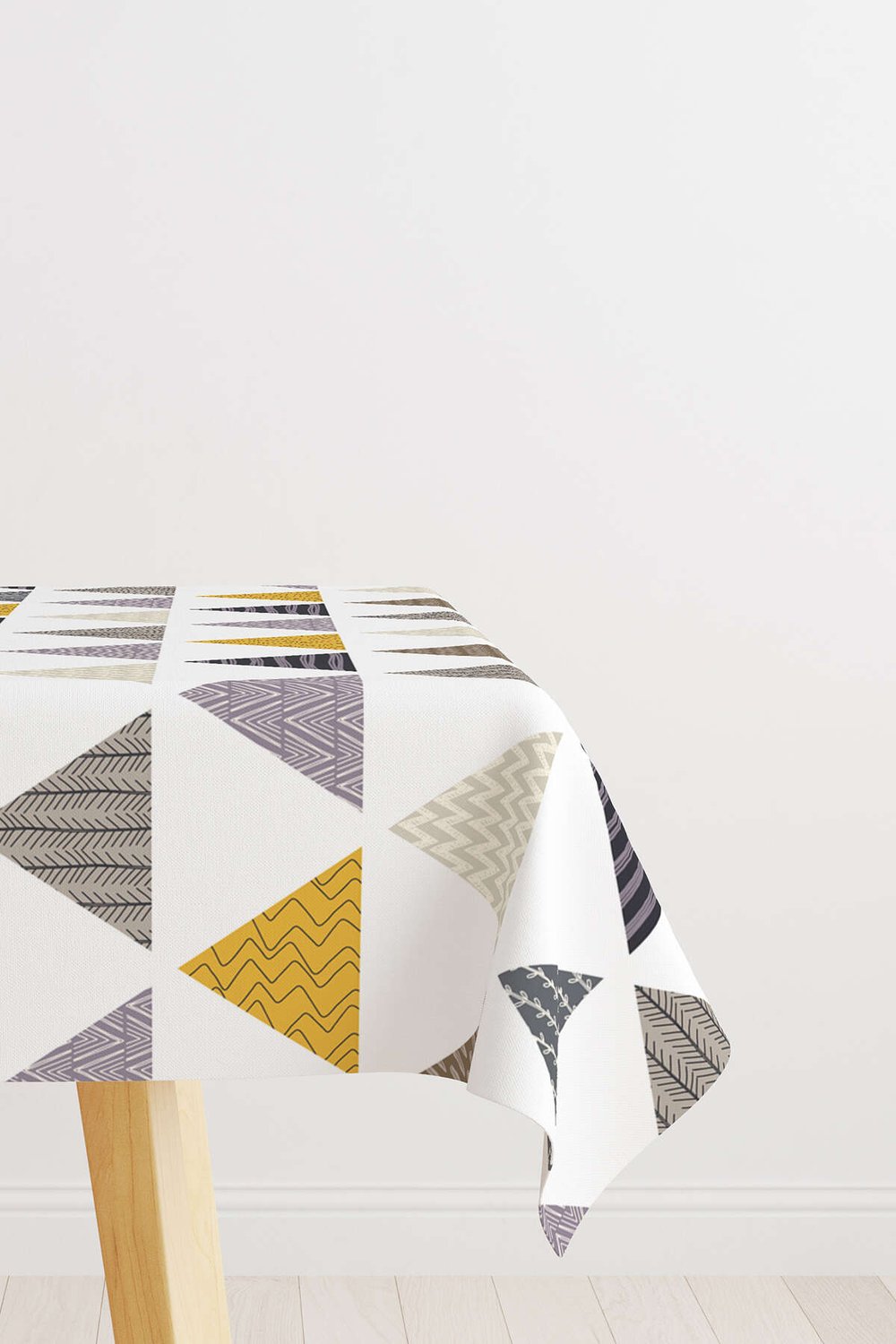 Gri Sarı Geometrik Desenli Masaörtüsü CGH078-MS