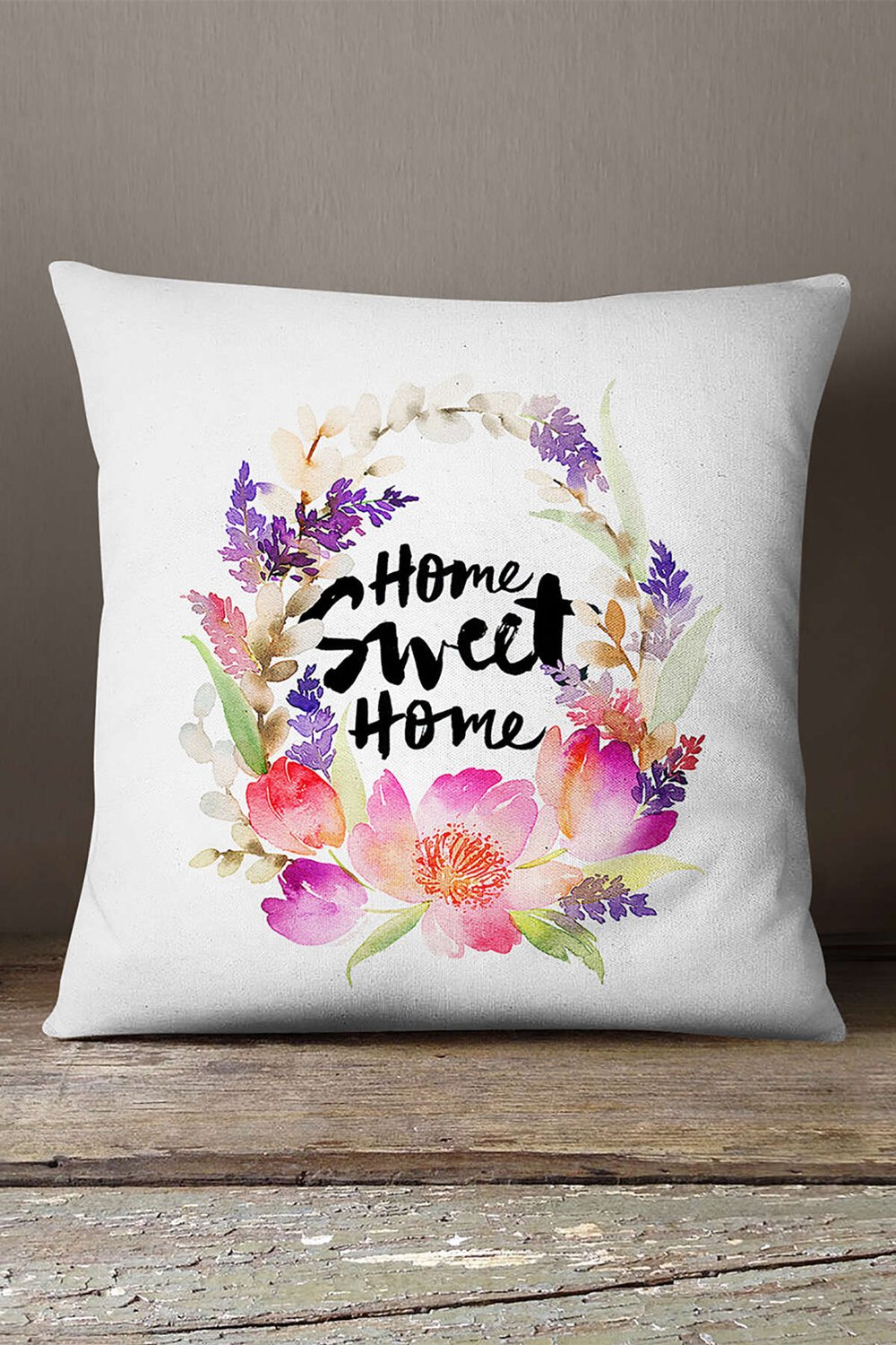 Kadife Babyface Beyaz Home Sweet Home Dekoratif Dijital Baskı Kırlent Yastık Kılıfı - CGH478