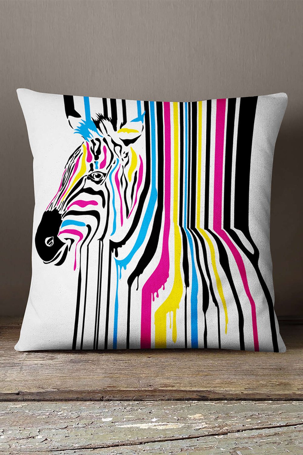 Kadife Babyface Beyaz Mavi Pembe Zebra Kırlent Yastık Kılıfı - CGH033