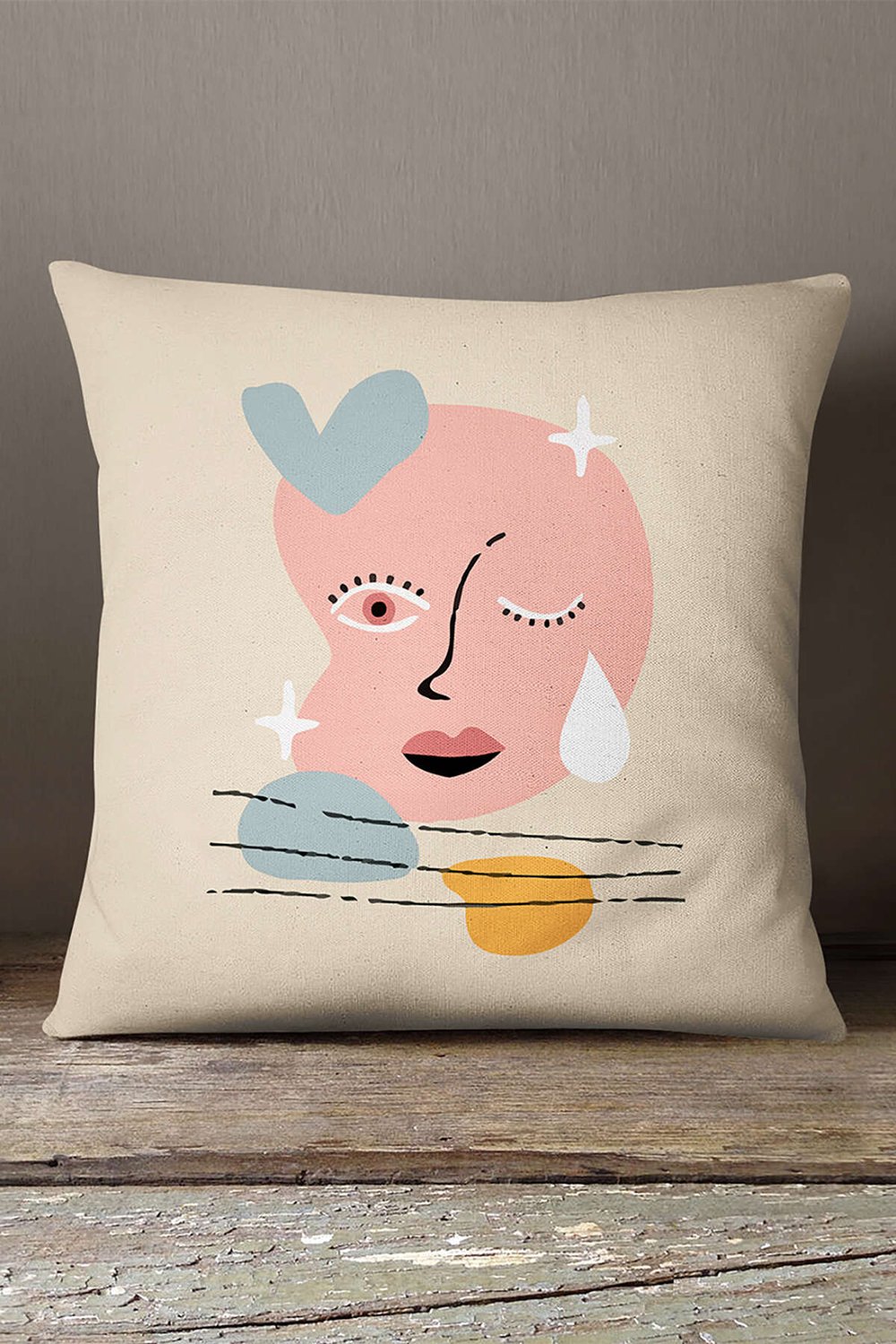Kadife Babyface Krem Modern Soyut Figür Desenli Dijital Baskılı Kırlent Yastık Kılıfı  CGH699