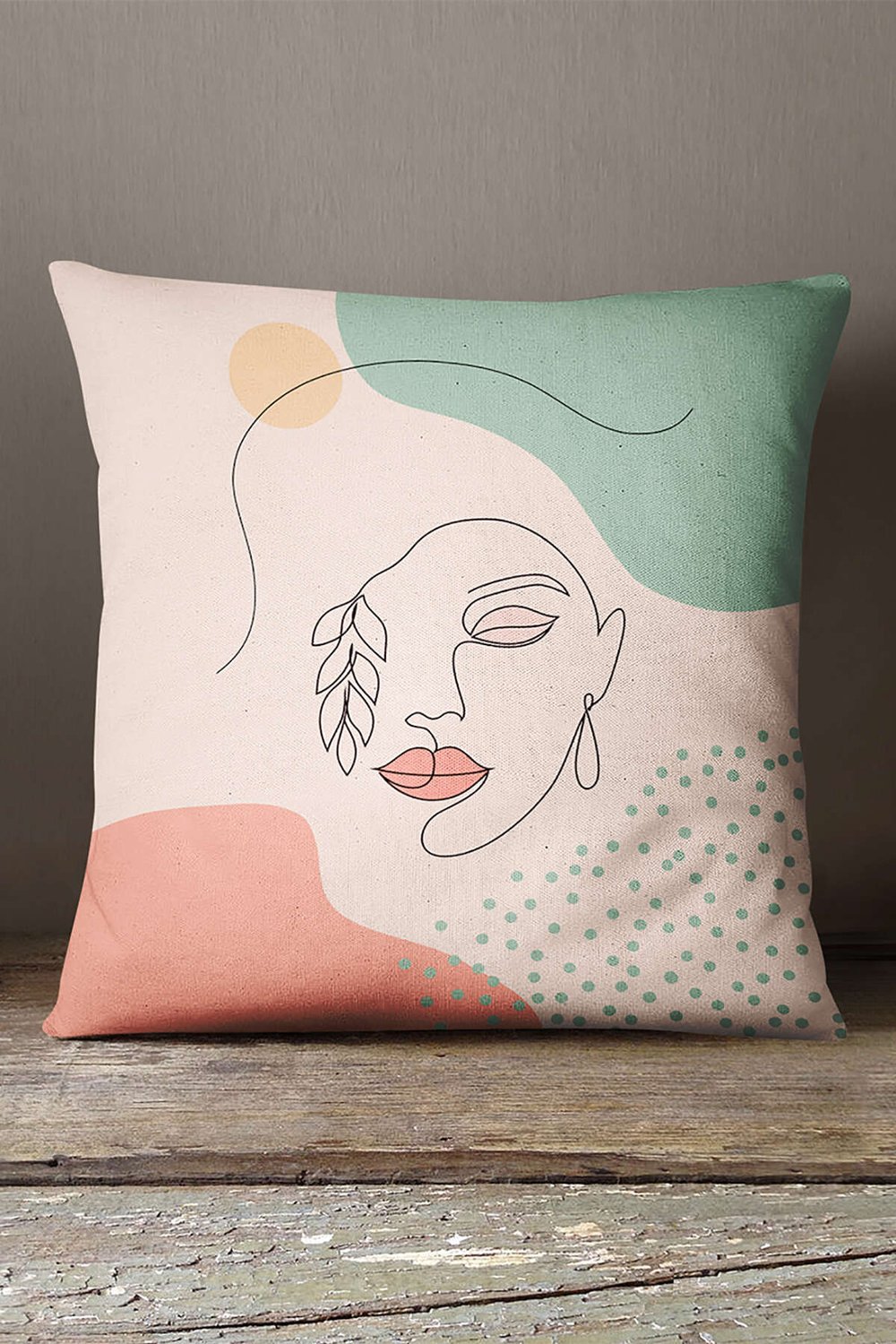 Kadife Babyface Pembe Yeşil Soyut Modern Kadın Figür Desenli Dekoratif Kırent Kılıfı - CGH287