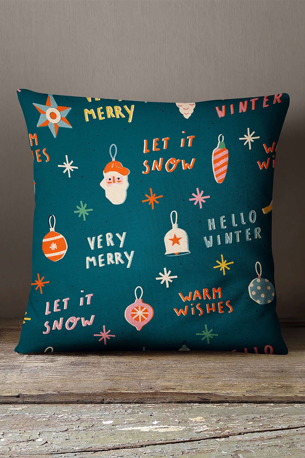 Kadife Babyface Yeşil Yılbaşı  Temalı Kırlent Yastık Kılıfı - CGH213