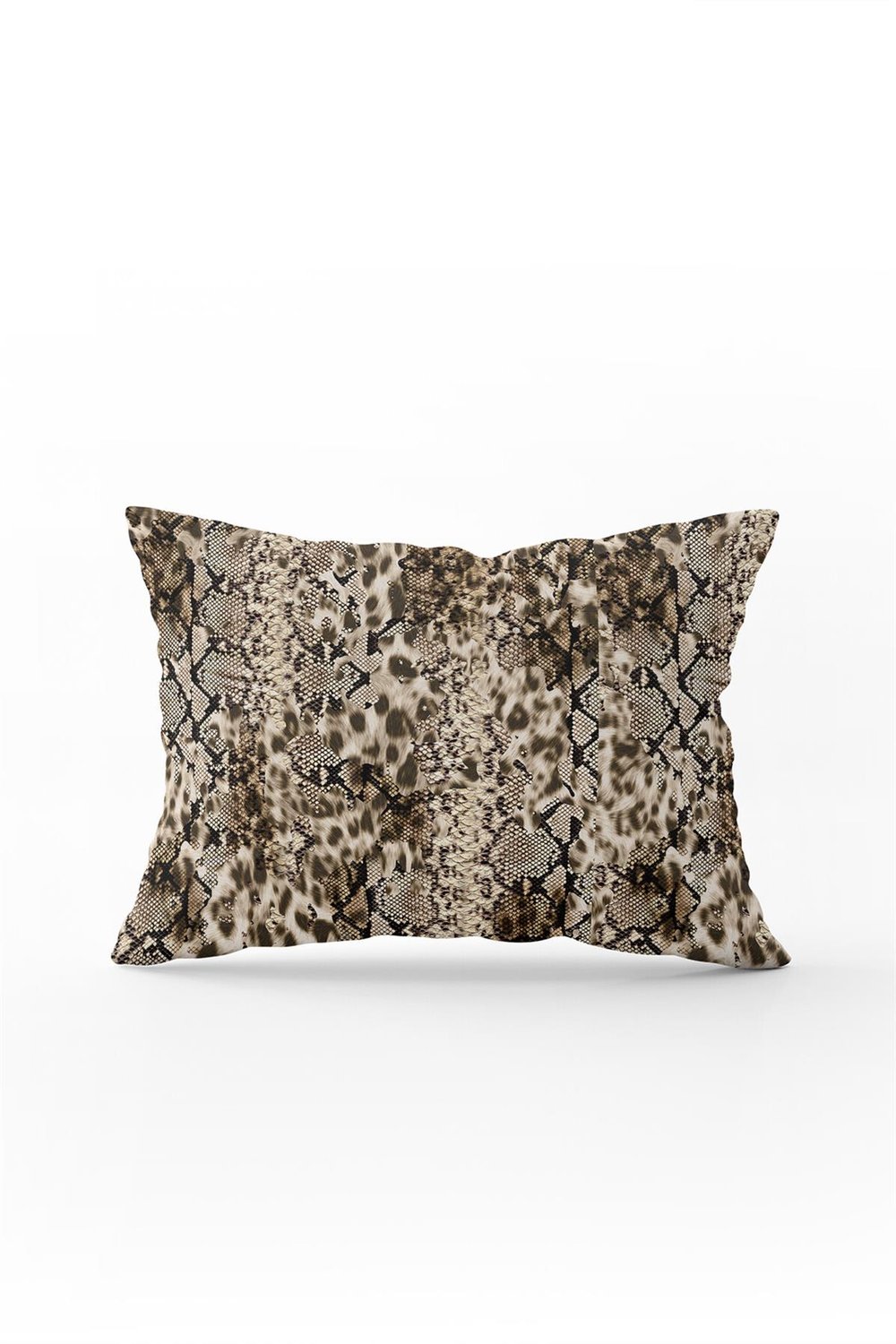 Kahverengi Siyah Leopar Yılan Derisi Desenli Dijital Baskı Kırlent Yastık Kılıfı - CGH379-3550 Çift Tarafı Baskılı