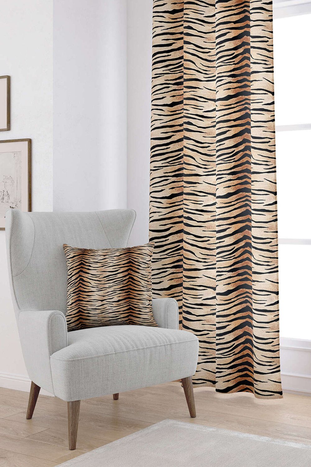 Kahverengi Siyah Zebra Desenli Dijital Baskılı Perde CGH366-PR