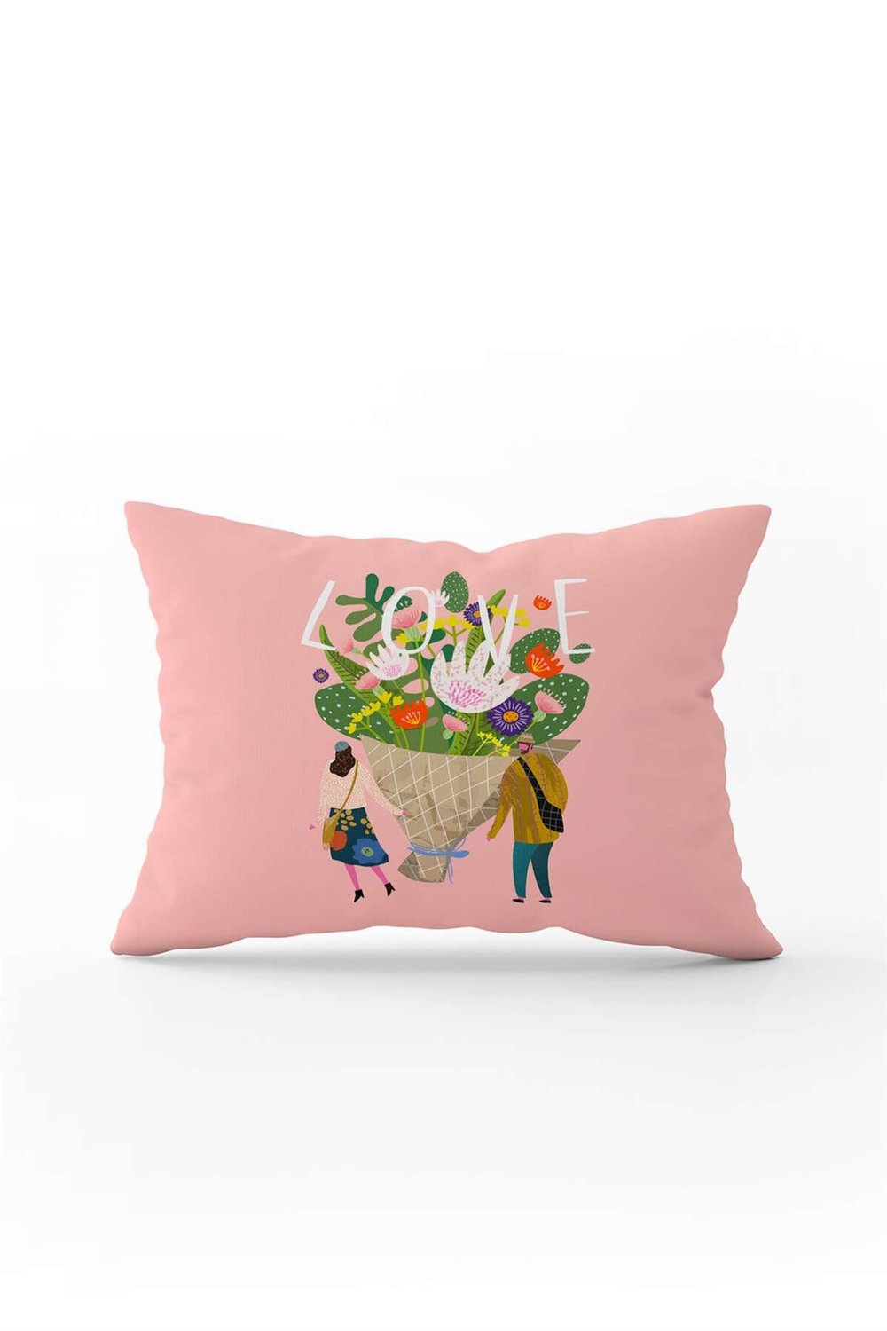 Pembe Beyaz Modern Sevgililer Günü Temalı Dijital Baskılı Kırlent Kılıfı CGH993-3550 Çift Tarafı Baskılı