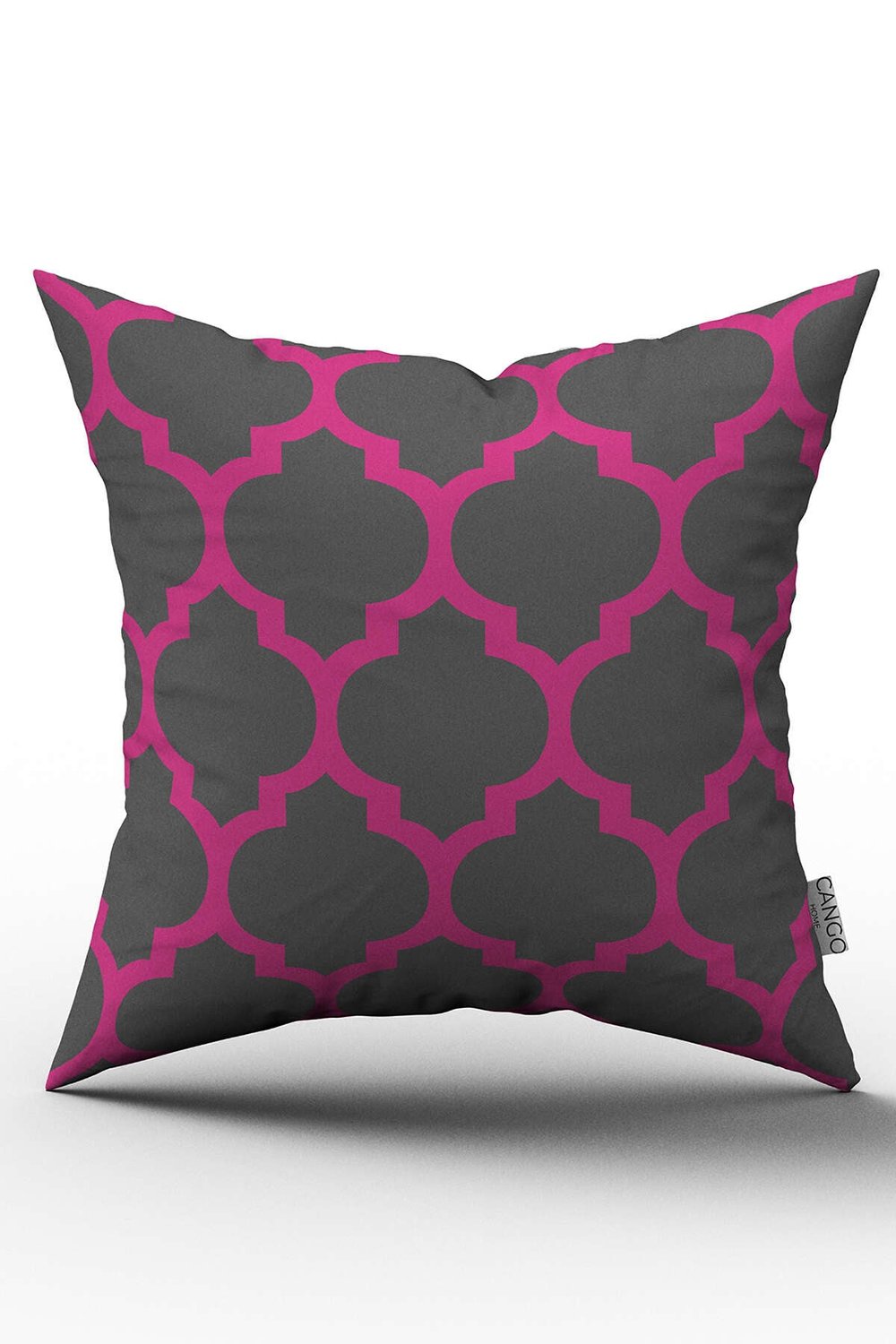 Pembe Gri Modern Geometrik Desenli Dijital Baskılı Kırlent Kılıfı  - OTYK539