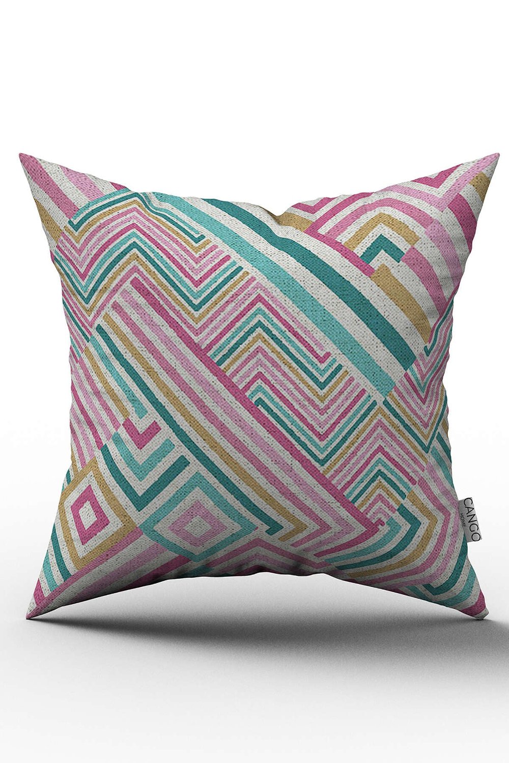 Pembe Mavi Geometrik Desenli Dijital Baskılı Modern Kırlent Kılıfı 426