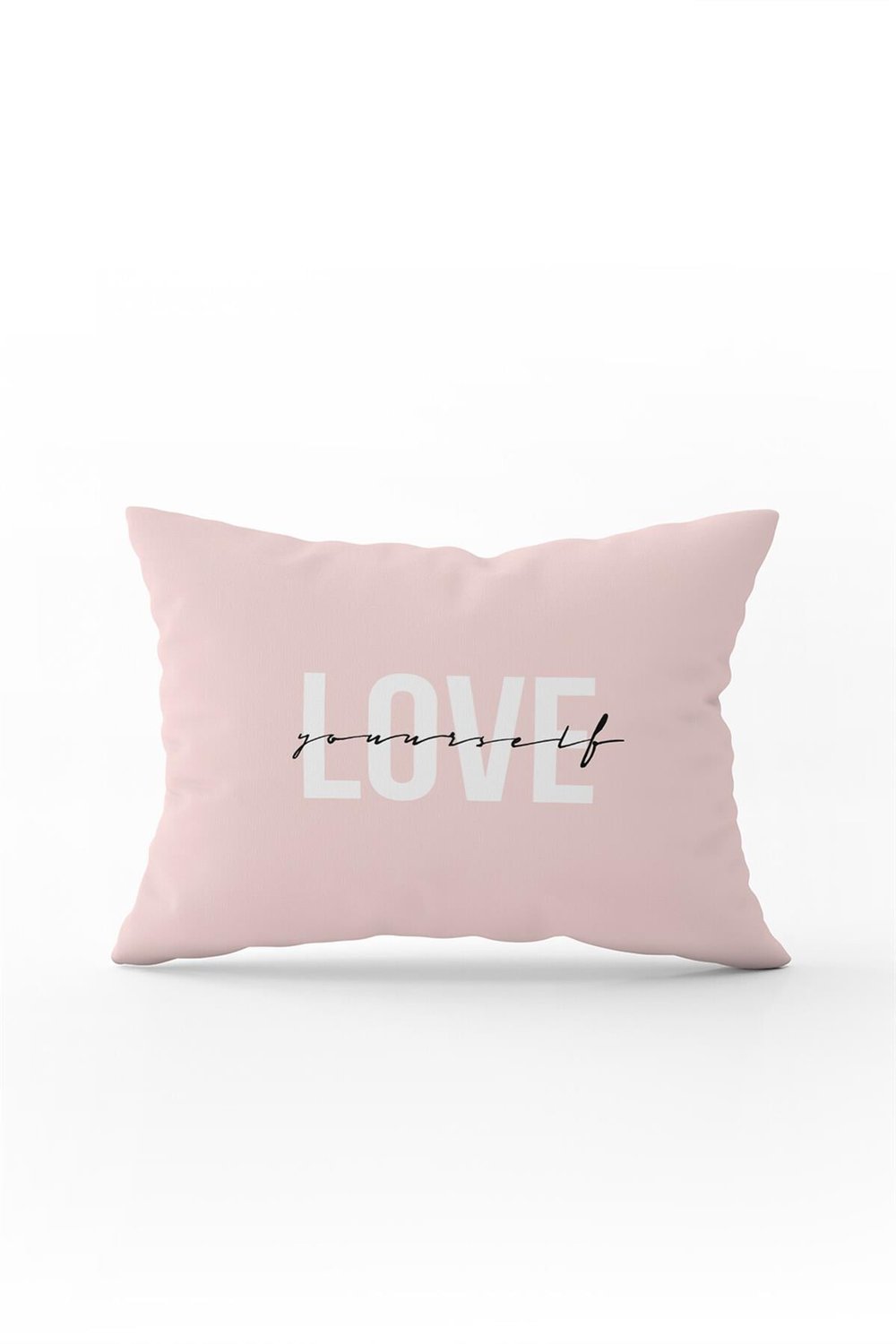 Pembe Siyah Modern Love Yourself Dijital Baskılı Kırlent Kılıfı - CGH335-3550 Çift Tarafı Baskılı