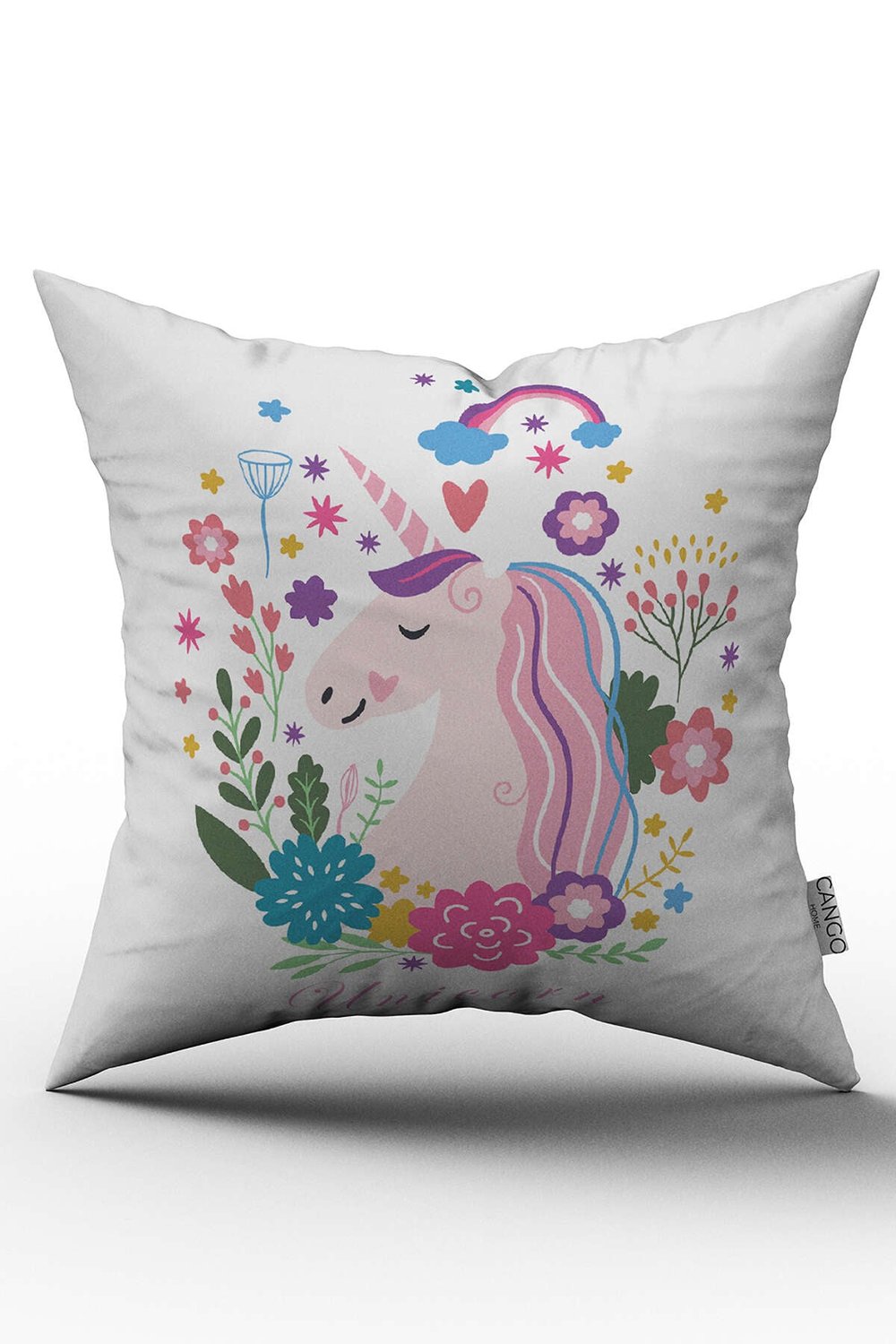 Pembe Unicorn Desenli Dijital Baskılı Çoçuk Kırlent Kılıfı  - OTYK505