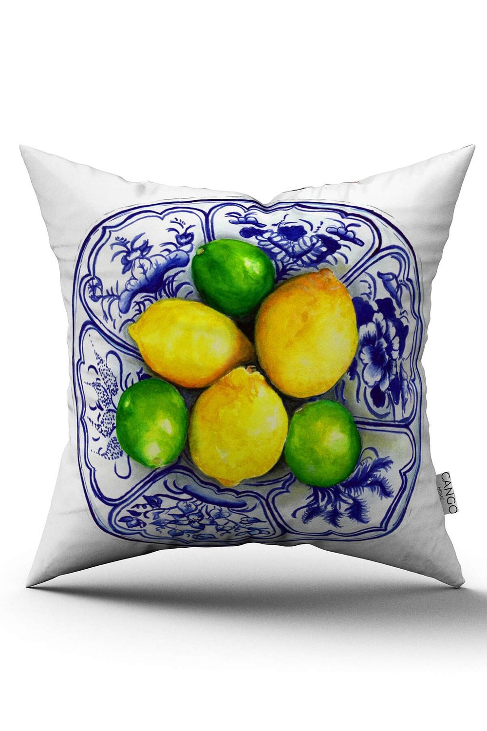 Sarı Yeşil Limon Desenli Dijital Baskılı Kırlent Kılıfı  - OYTYK904