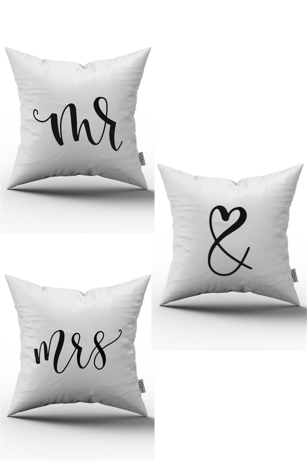 Siyah beyaz Kadın Erkek Mr. Mrs. 3lü Dijital Baskılı Kırlent Seti - - 3kmbs86