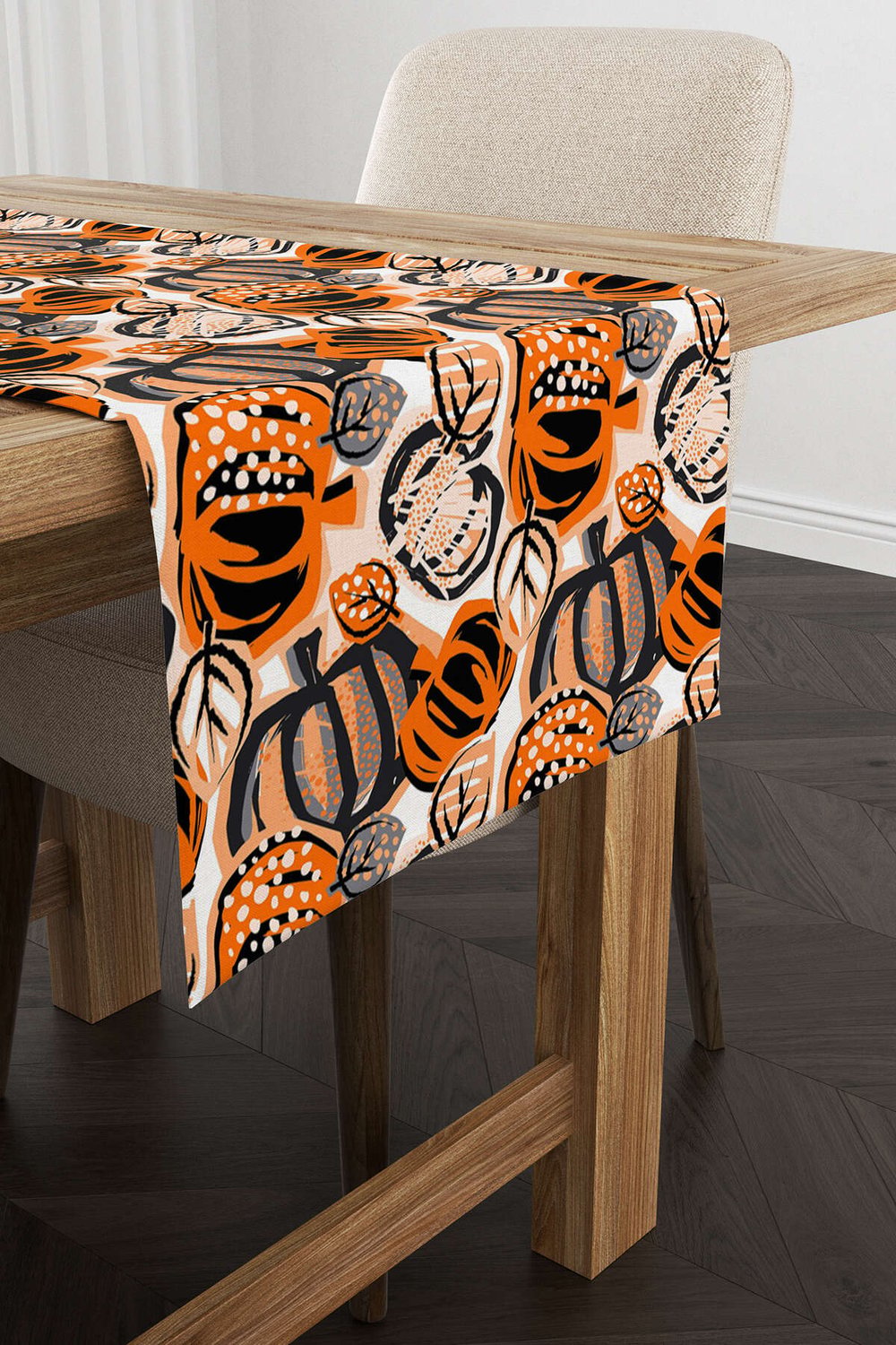 Turuncu Halloween Balkabağı Desenli Dijital Baskılı Runner CGH755-RN