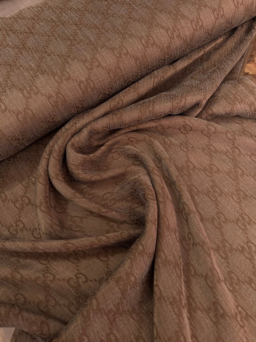 Kahverengi Gucci Desen Jakarlı İpek Kupra Kumaş