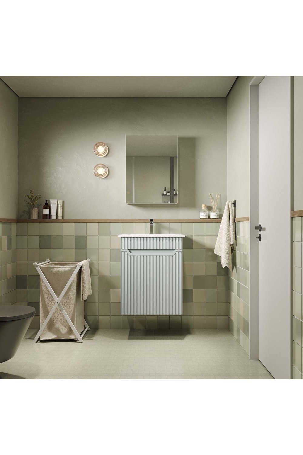 BANYO DOLABI AYNALI CNC İŞLEMELİ MEMBRAN KAPAKLI 55 cm