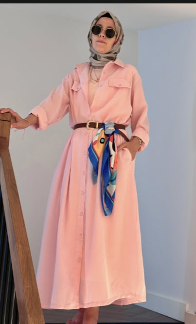 KENDİNDEN ASTARLI PEMBE ELBİSE