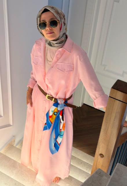 KENDİNDEN ASTARLI PEMBE ELBİSE