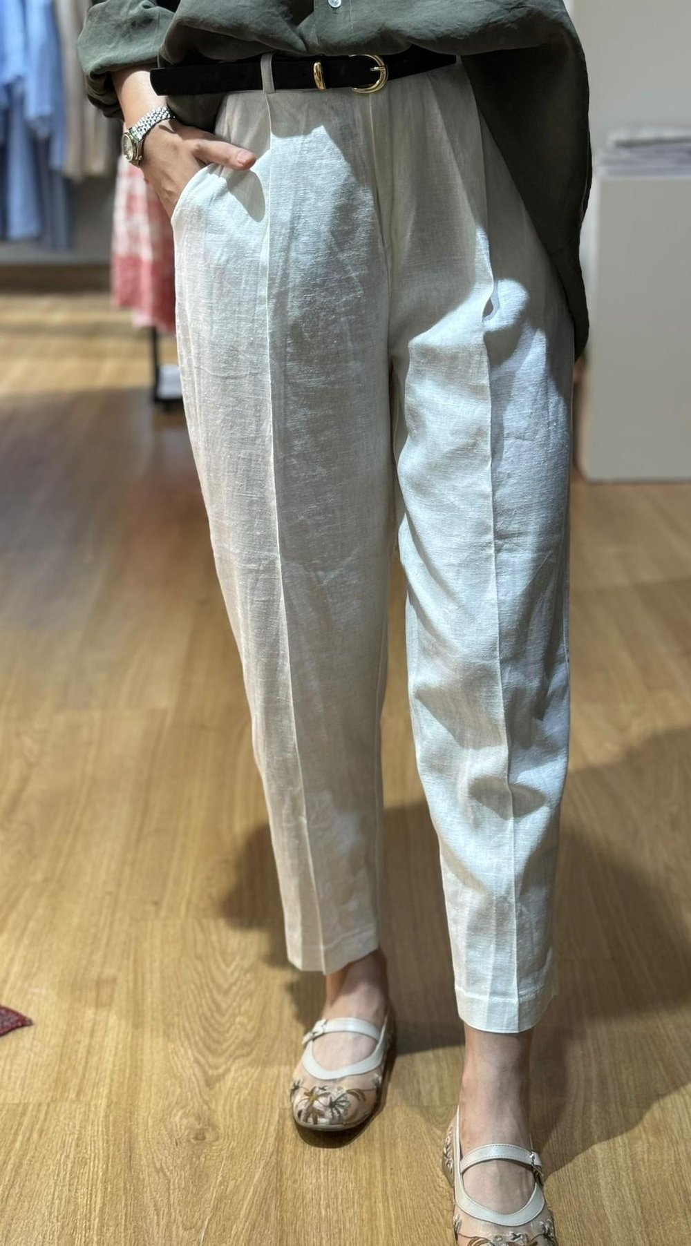 KETEN KEMERLİ BEYAZ PANTOLON